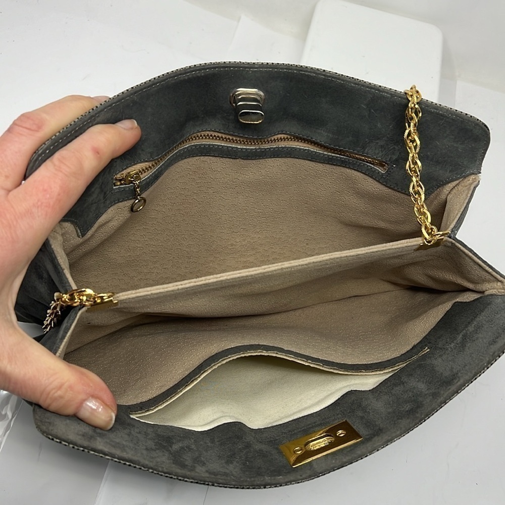 Gray Grey Suede Python Snakeskin Shoulder Clutch … - image 8